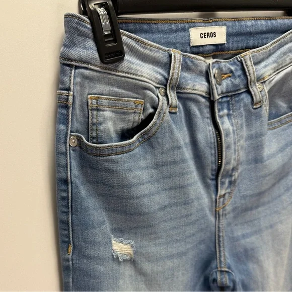 EUC CEROS Frayed Hem Denim Blue Jeans Size 25 - Picture 2 of 6